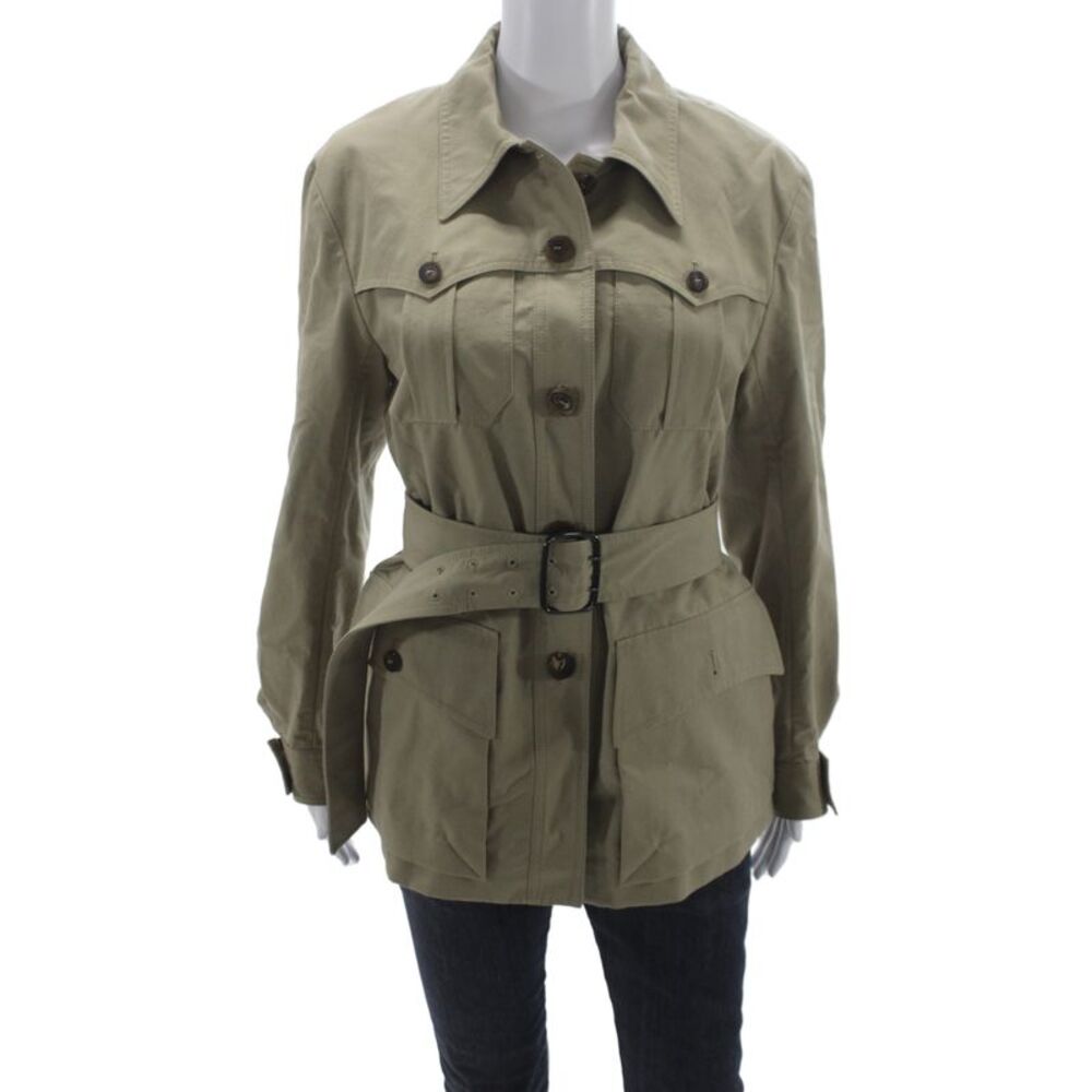 Chloe Women Military Jacket Green Buckle 96% Cotton Long Sleeve Size 40